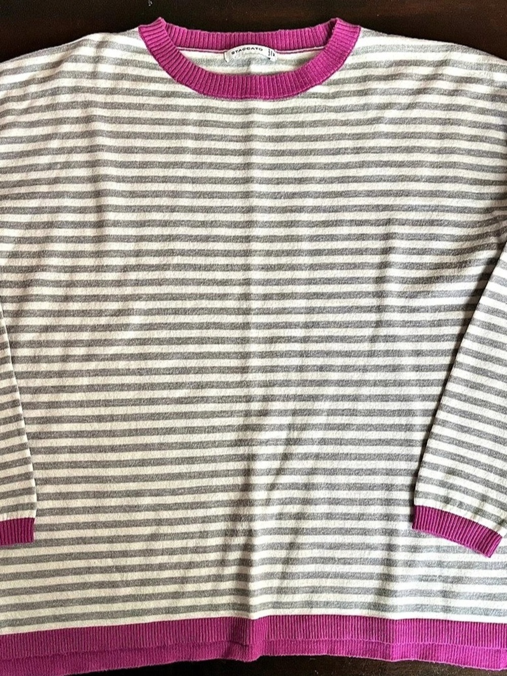 Staccato Striped Crewneck Sweater in Gray & Pink Size Medium